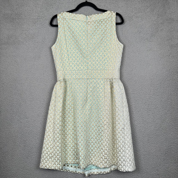 Lauren Ralph Lauren Dress Womens 10 Mint Green Gold Jacquard Brocade Party Glam - Picture 3 of 14